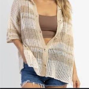 Le Lis Neutral Cozy Coast Oversized Beachy Loose Knit Top Size Medium